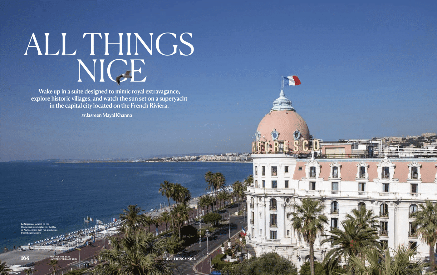 Couverture article Robb Report India avec une vue de l'hôtel Le Negresco et la Baie des Anges